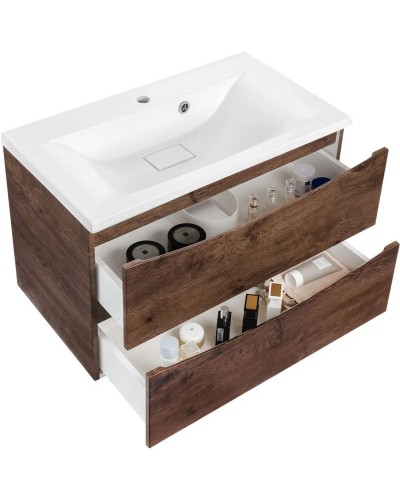 Комплект мебели темный дуб 75 см Vincea Mia VMC-2MA750RW + VCB-3M750W + VLM-3VC800