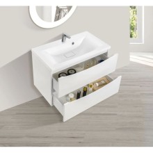 Комплект мебели белый глянец 75 см Vincea Mia VMC-2MA750GW + VCB-3M750W + VLM-3VC800