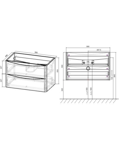 Комплект мебели темный дуб 100 см Vincea Paola VMC-2P100RW + VCB-2VP100W + VLM-2A100