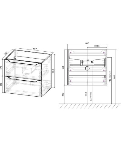 Комплект мебели дуб винтаж 61 см Vincea Norma VMC-2N600VO + VCB-2N600W + VLM-2J600
