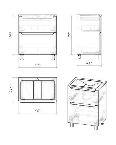 Комплект мебели белый глянец 70 см Grossman Адель 107005 + 4627173210232 + 207004
