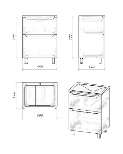 Комплект мебели белый глянец 60 см Grossman Адель 106007 + 4627173210225 + 206004