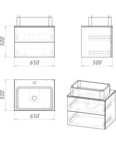 Комплект мебели дуб веллингтон/белый матовый 65 см Grossman Альба 106503 + GR-3016 + 206501