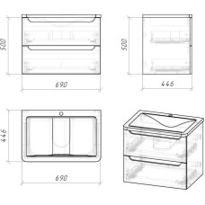 Комплект мебели белый глянец 70 см Grossman Адель 107006 + 4627173210232 + 207004