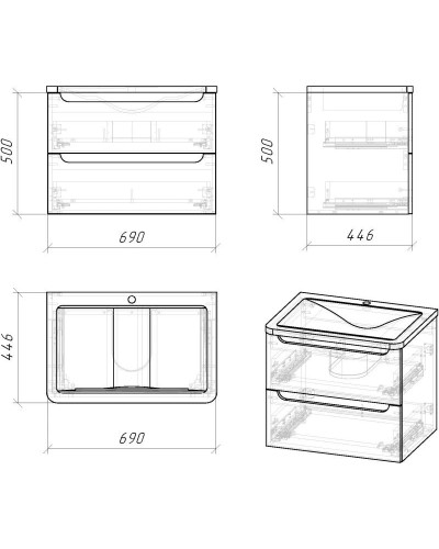 Комплект мебели белый глянец 70 см Grossman Адель 107006 + 4627173210232 + 207004