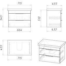 Комплект мебели темный дуб 71 см Grossman Форта 1070032 + 15840 + 2070022