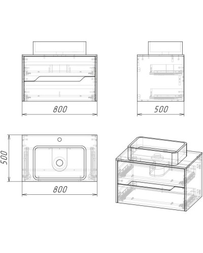 Комплект мебели дуб винтаж/графит 80 см Grossman Лайф 108015 + GR-3020 + 208008