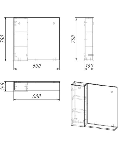 Комплект мебели дуб веллингтон/бриз матовый 80 см Grossman Альба 108012 + GR-3016 + 208005