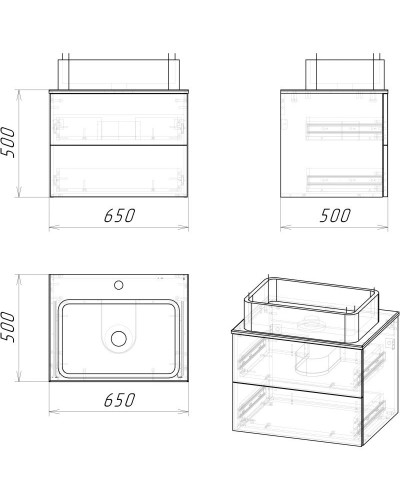 Комплект мебели дуб веллингтон/бриз матовый 65 см Grossman Альба 106502 + GR-3020 + 206502