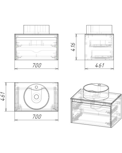 Комплект мебели дуб веллингтон/графит 70 см Grossman Смарт 107009 + GR-3012 + 207005