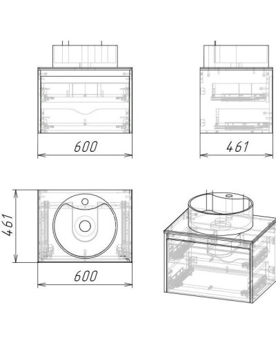 Комплект мебели дуб веллингтон/графит 60 см Grossman Смарт 106009 + GR-3012 + 206005