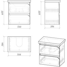 Комплект мебели бетон/белый глянец 61 см Grossman Инлайн 106004 + 16413 + 206002