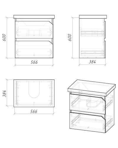 Комплект мебели дуб сонома/белый глянец 61 см Grossman Инлайн 106003 + 16413 + 206002