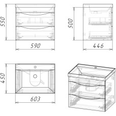 Комплект мебели бетон пайн/графит матовый 60,3 см Grossman Талис 106008 + 4627173210164 + 206006