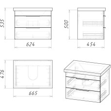Комплект мебели бетон 66 см Grossman Кросс 106501 + Y18296 + 555800