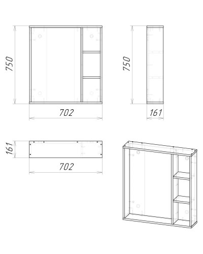 Комплект мебели дуб сонома/серый матовый 67 см Grossman Флай 107002 + 507002 + GR-3019 + 207001