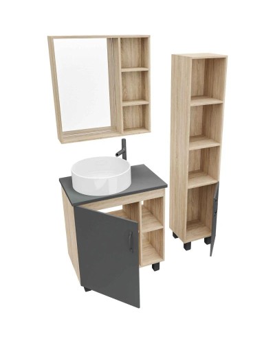 Комплект мебели дуб сонома/серый матовый 67 см Grossman Флай 107002 + 507002 + GR-3013 + 207001