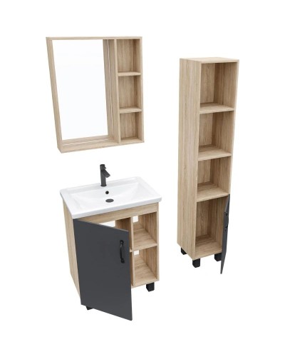 Комплект мебели дуб сонома/серый матовый 61 см Grossman Флай 106002 + 16413 + 206001