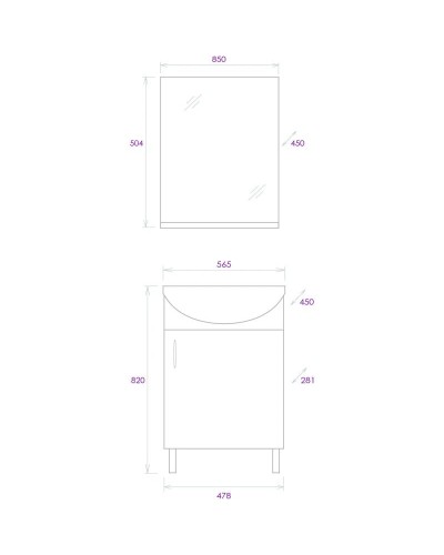 Комплект мебели дуб сонома/белый глянец 56,5 см Onika Эко 105204
