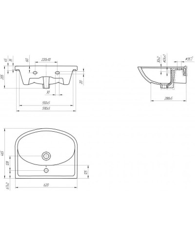 Комплект мебели белый глянец 62 см Onika Коралл 106042 + UM-ERI60/1 + 206001