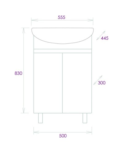Комплект мебели дуб сонома/серый матовый 55,5 см Onika Милтон 105560 + 4620008192765 + 206070