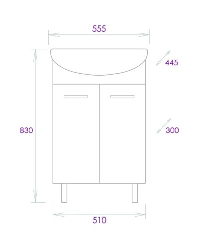 Комплект мебели белый глянец 55,5 см Onika Коралл 105558 + 4620008192765 + 205501