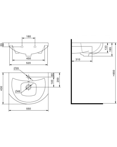 Комплект мебели белый глянец 55 см Onika Лига 105554 + 1WH501702 + 205202