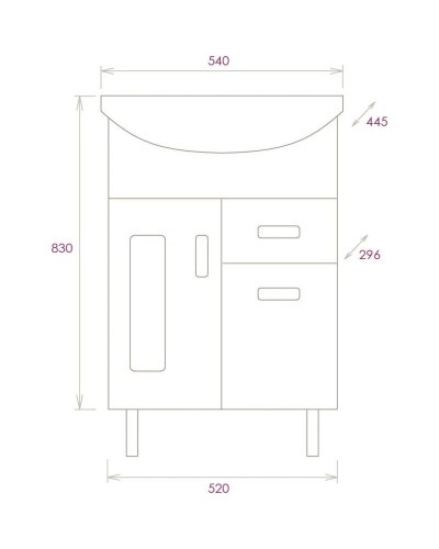 Комплект мебели белый глянец 54 см Onika Кристалл 105551 + UM-ERI55/1 + 205817