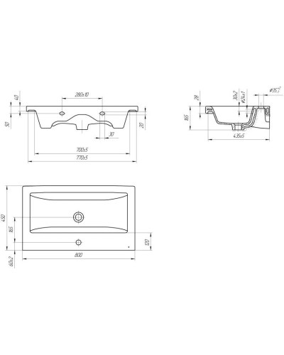 Комплект мебели белый глянец 80 см Onika Эвада 108058 + UM-COM80/1 + 208096
