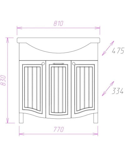 Комплект мебели белое дерево 81 см Onika Арно 108035 + 4620008198941 + 208085