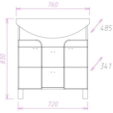 Комплект мебели белый глянец/ясень шимо 76 см Onika Стиль 107512 + 4620008197470 + 207519