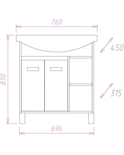 Комплект мебели венге луизиана/ясень шимо светлый 76 см Onika Гамма 107511 + 4620008197371 + 207518