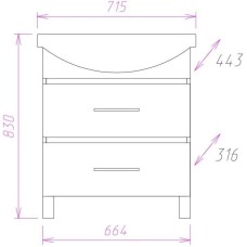Комплект мебели ясень шимо светлый 71,5 см Onika Дельта 107032 + 1WH207776 + 207020