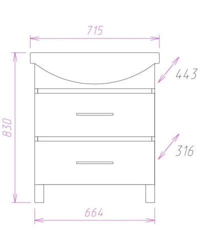 Комплект мебели ясень шимо светлый 71,5 см Onika Дельта 107032 + 1WH207776 + 207020