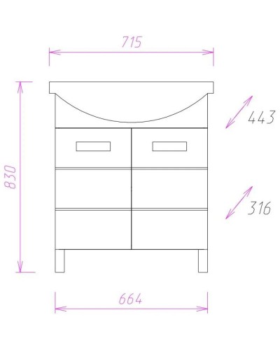 Комплект мебели белый глянец 71,5 см Onika Балтика 107026 + 1WH207776 + 206704