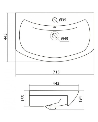 Комплект мебели белый глянец 71,5 см Onika Балтика 107025 + 1WH207776 + 206701