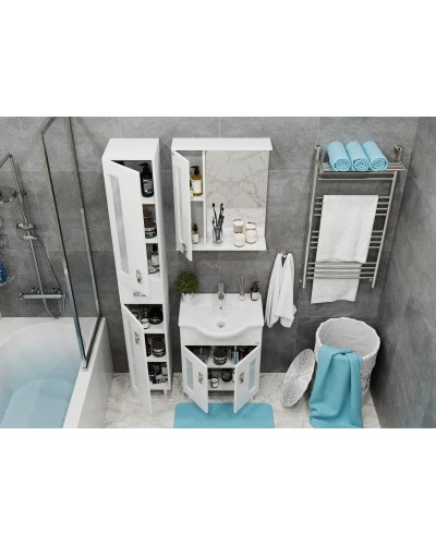 Комплект мебели белый глянец 66 см Onika Кристалл 106545 + 1WH109651 + 206705