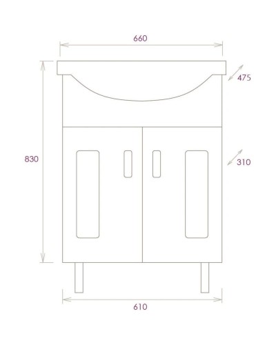 Комплект мебели белый глянец 66 см Onika Кристалл 106545 + 1WH109651 + 206706