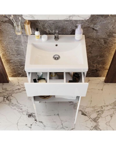 Комплект мебели белый глянец 60 см Onika Стрим 106144 + UM-COM60/1 + 206064