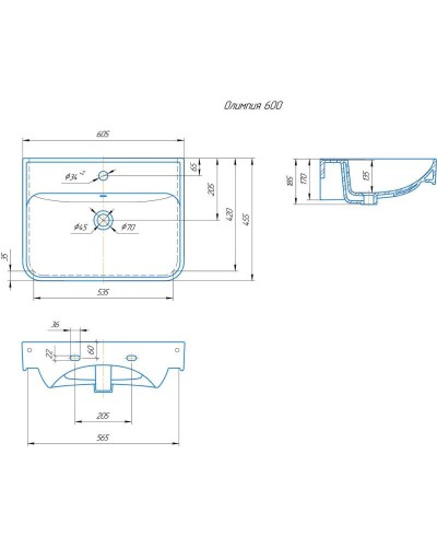 Комплект мебели белый глянец 60,5 см Onika Неаполь 106104 + 4640021061152 + 206064