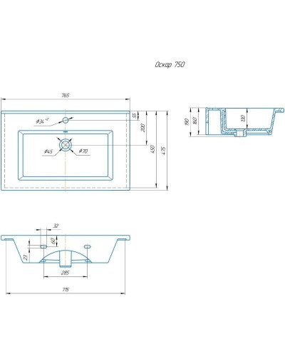 Комплект мебели мрамор/камень бетонный 76,5 см Onika Марбл 107517 + 4640021062210 + 207524