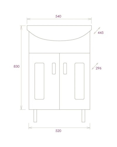 Комплект мебели белый глянец 54 см Onika Кристалл 105550 + UM-ERI55/1 + 205818
