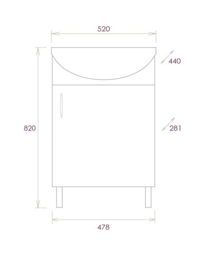 Комплект мебели дуб сонома/белый матовый 52 см разборная Onika Эко 105209 + 1.3120.1.S00.11B.0 + 205210