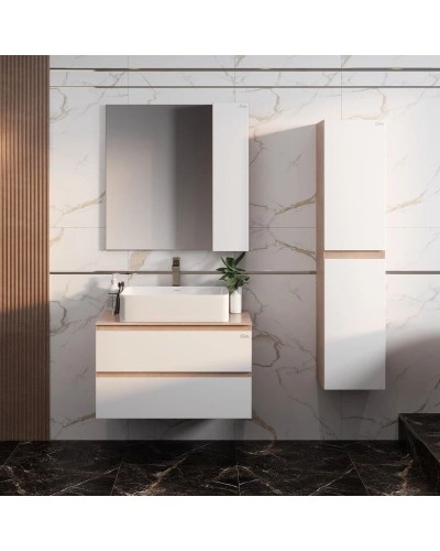 Комплект мебели светлый камень/белый глянец 80 см Onika Алеста 108054 + 680001 + 4640021064269 + 208095