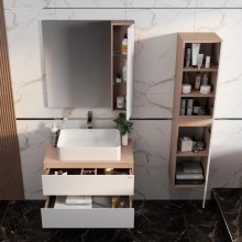 Комплект мебели светлый камень/белый глянец 80 см Onika Алеста 108054 + 680001 + 4640021064269 + 208095