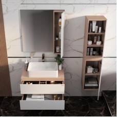 Комплект мебели светлый камень/белый глянец 80 см Onika Алеста 108054 + 680001 + 4640021064269 + 208095