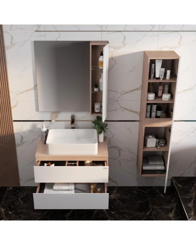 Комплект мебели светлый камень/белый глянец 80 см Onika Алеста 108054 + 680001 + 4640021064269 + 208095