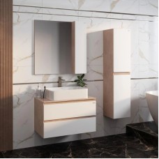 Комплект мебели светлый камень/белый глянец 80 см Onika Алеста 108054 + 680001 + 4640021064269 + 208095