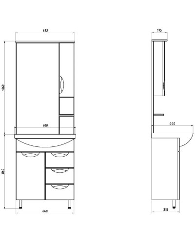 Комплект мебели белый 71,5 см ASB-Mebel Мессина