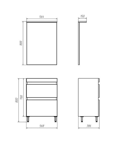 Комплект мебели ясень белый 60,5 см ASB-Mebel Коста